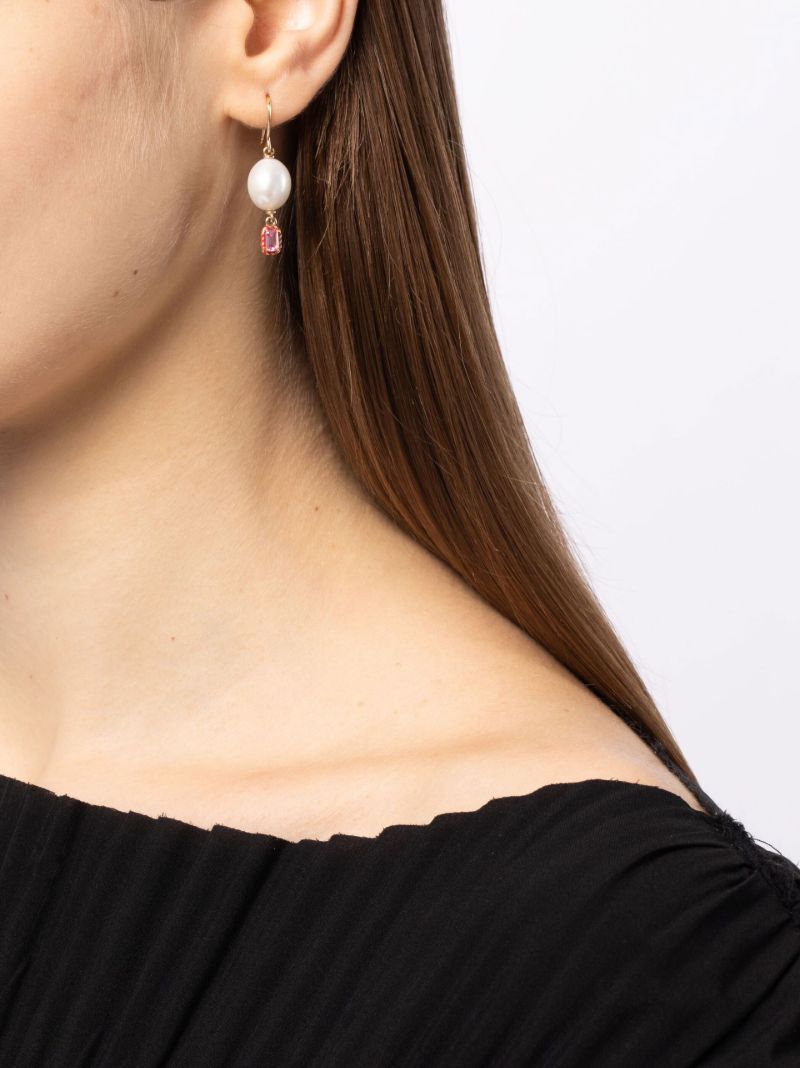 14k Yellow Gold Cocktail Streamer Pearl and Sapphire Single Drop Earring