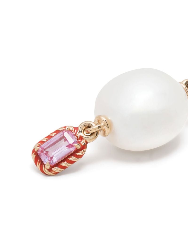 14k Yellow Gold Cocktail Streamer Pearl and Sapphire Single Drop Earring