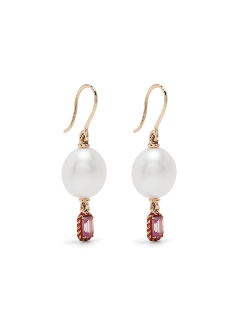 14k Yellow Gold Cocktail Streamer Pearl and Sapphire Single Drop Earring