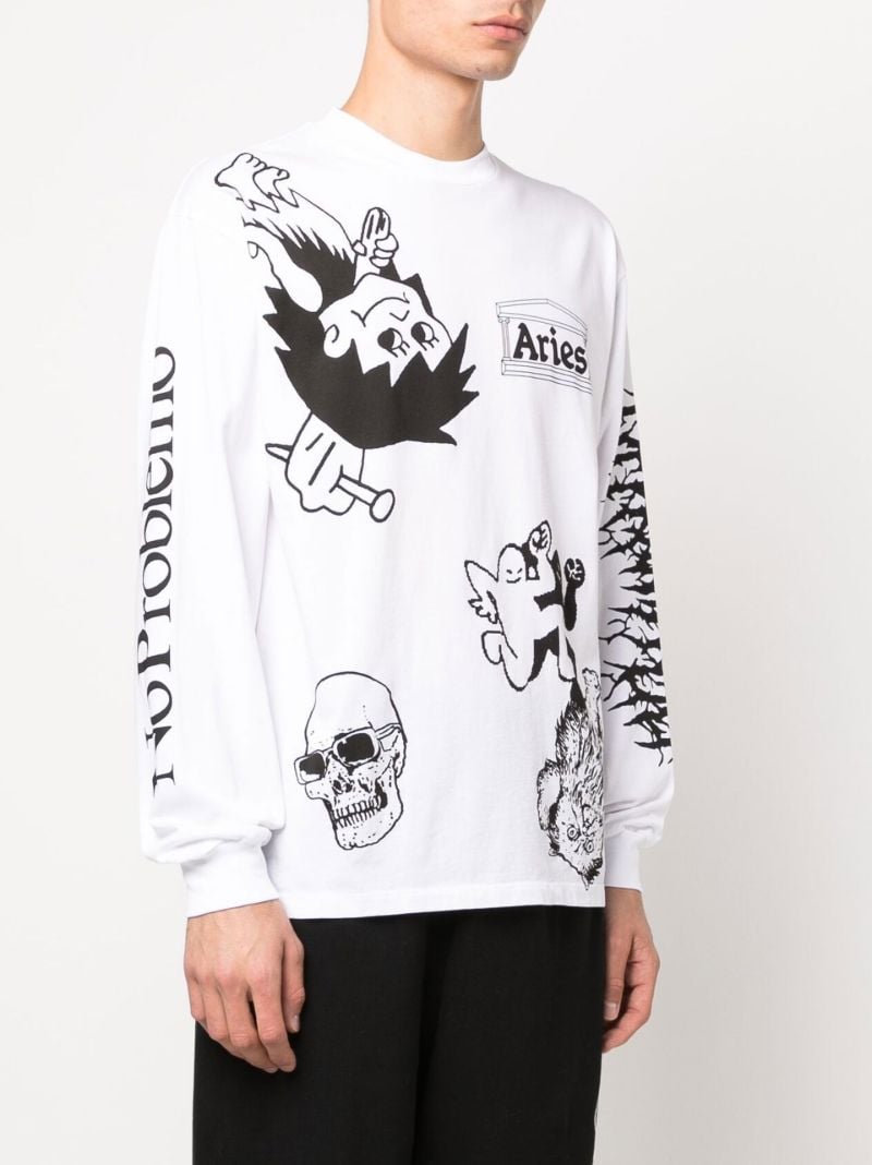 White Graphic Print Long Sleeve T-shirt