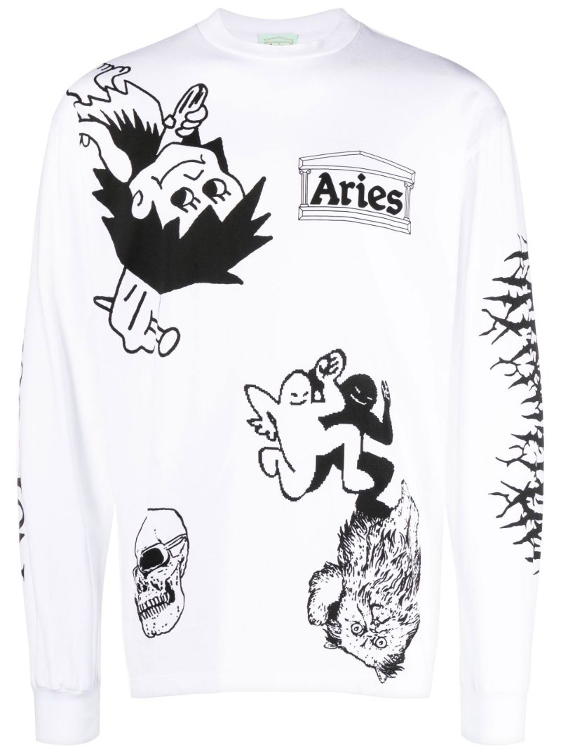 White Graphic Print Long Sleeve T-shirt