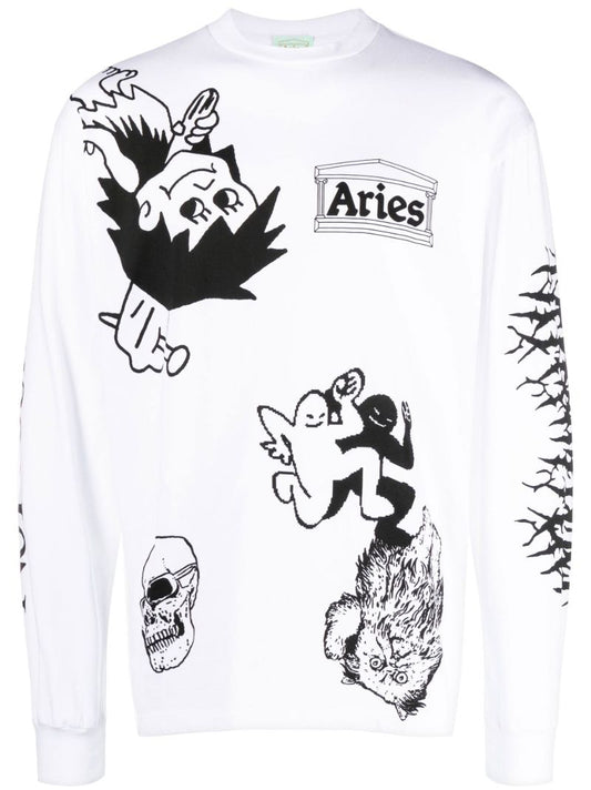 White Graphic Print Long Sleeve T-shirt