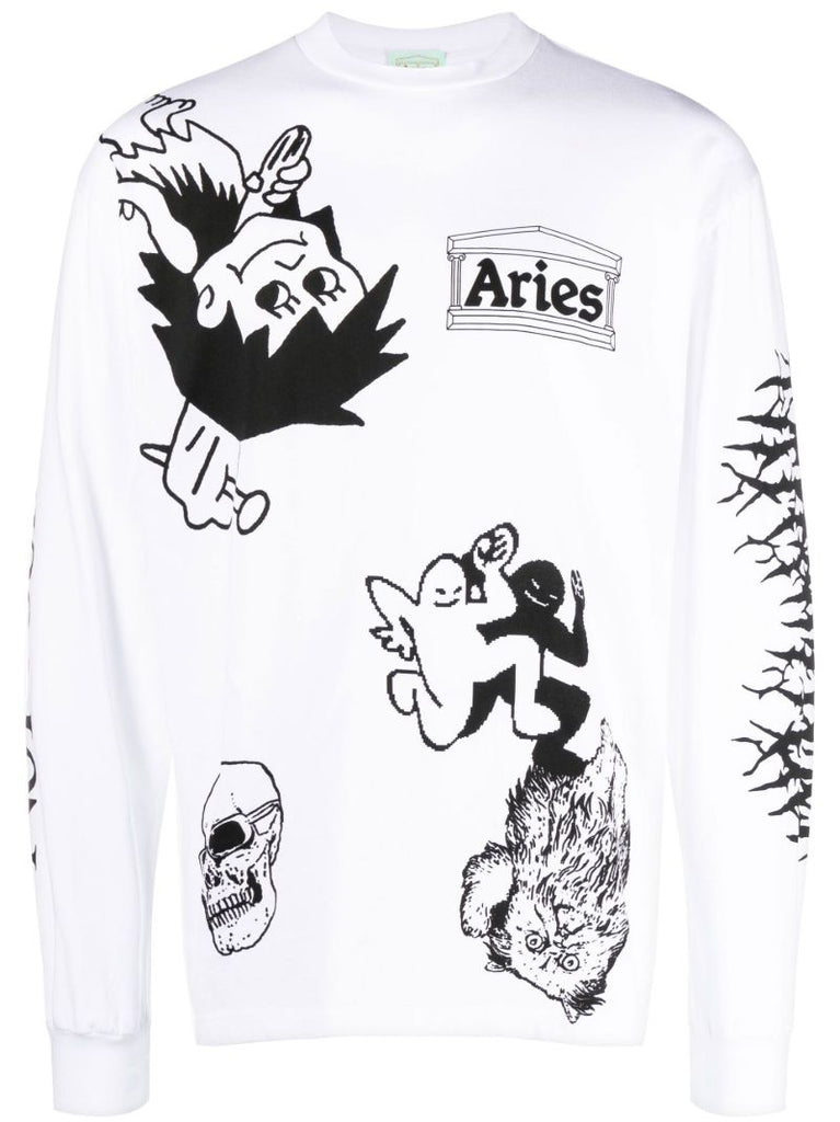 White Graphic Print Long Sleeve T-shirt