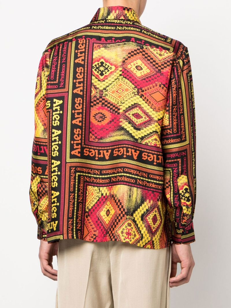 Yellow Scarf Print Silk Shirt