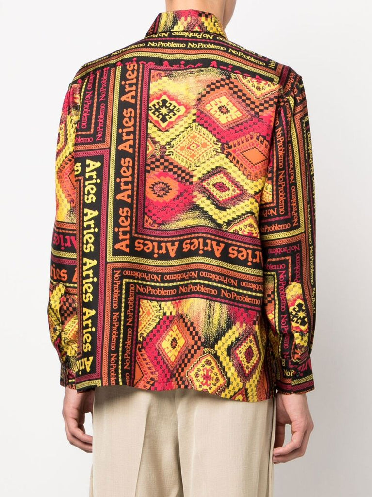 Yellow Scarf Print Silk Shirt