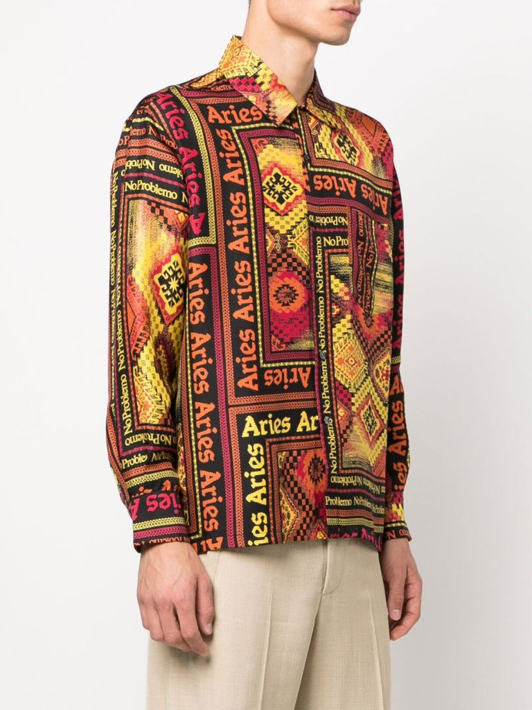 Yellow Scarf Print Silk Shirt