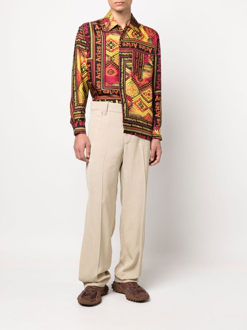 Yellow Scarf Print Silk Shirt