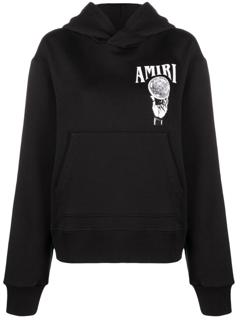 Black Logo Print Cotton Hoodie