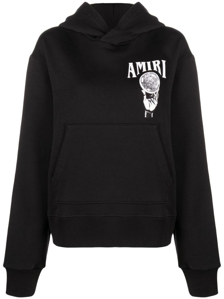 Black Logo Print Cotton Hoodie