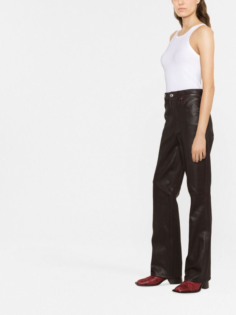 Brown High Waist Flared Leather Trousers