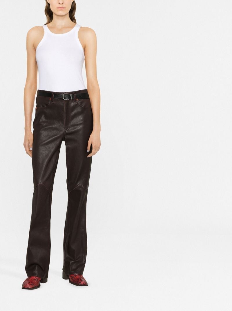 Brown High Waist Flared Leather Trousers