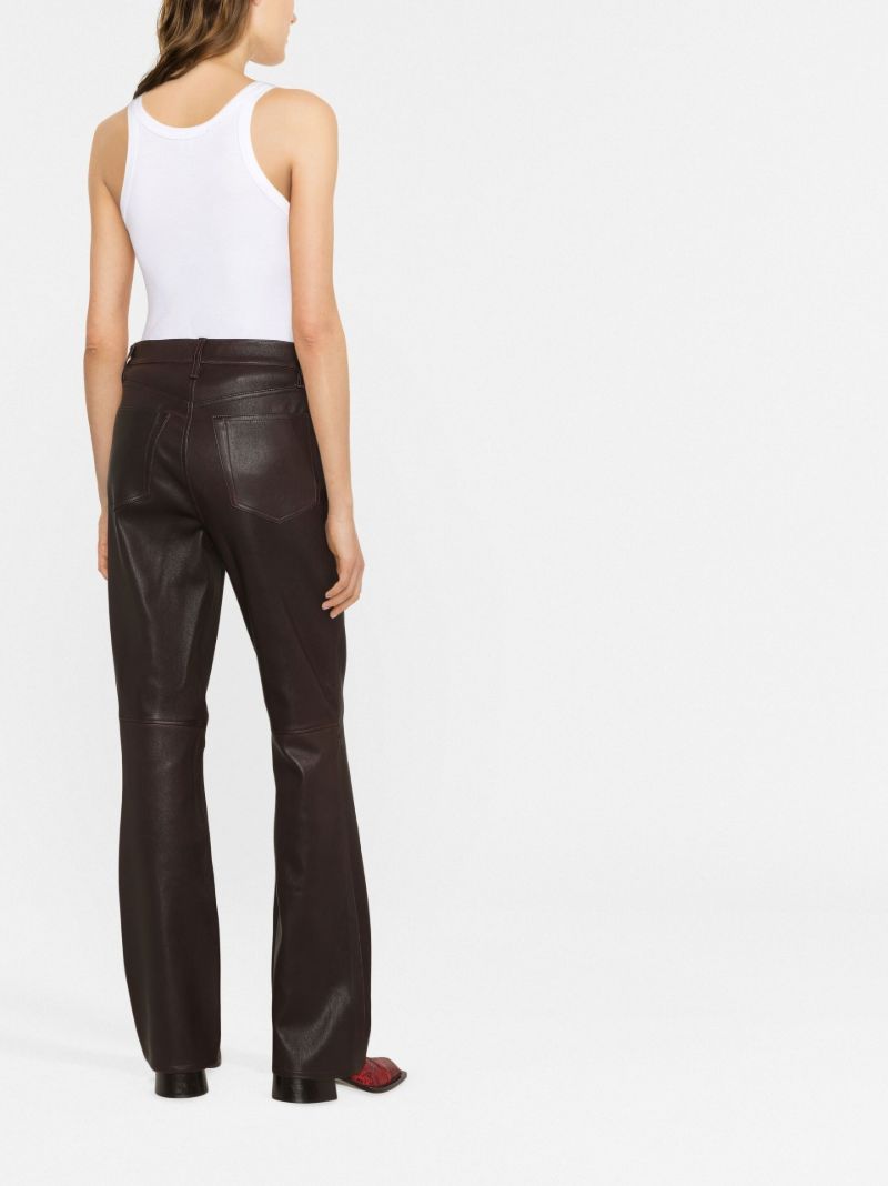 Brown High Waist Flared Leather Trousers