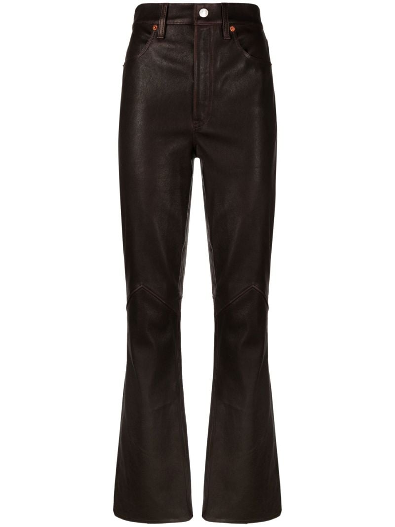 Brown High Waist Flared Leather Trousers