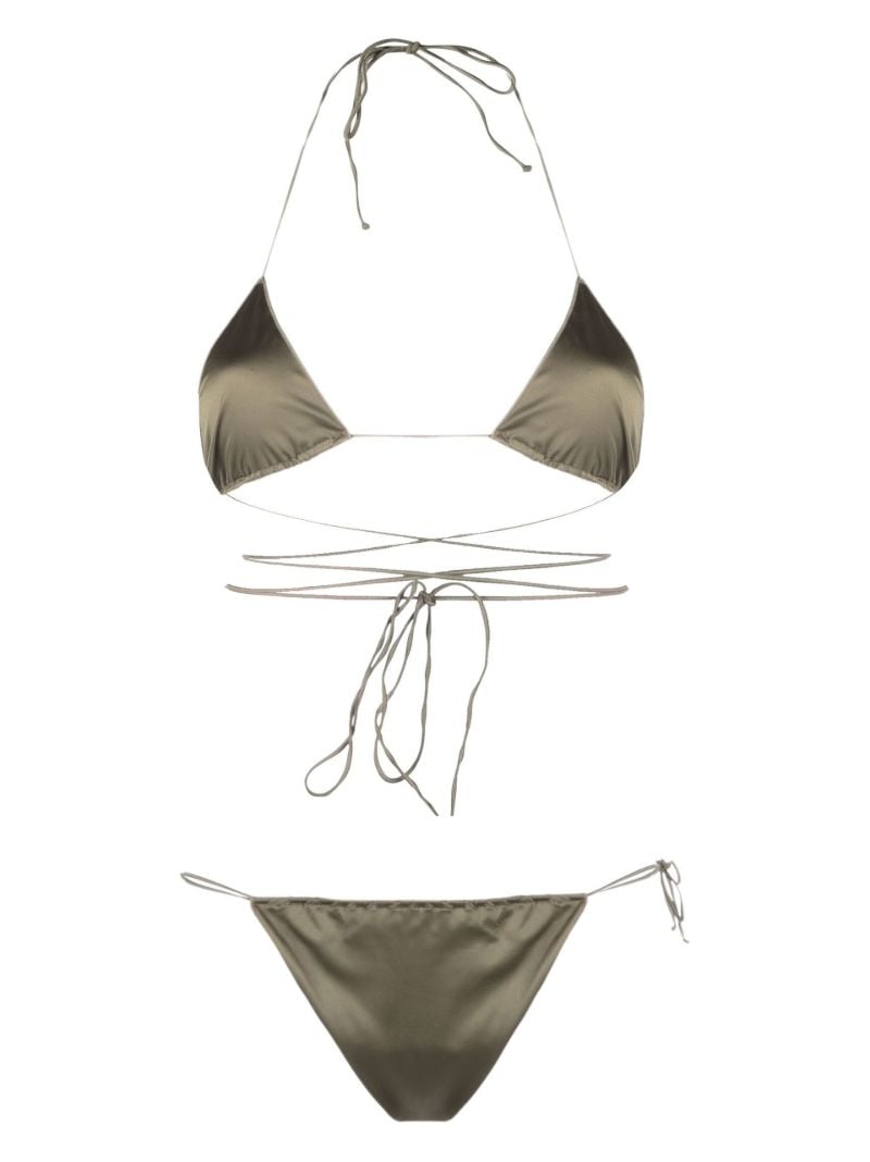 Green Satin Triangle Bikini