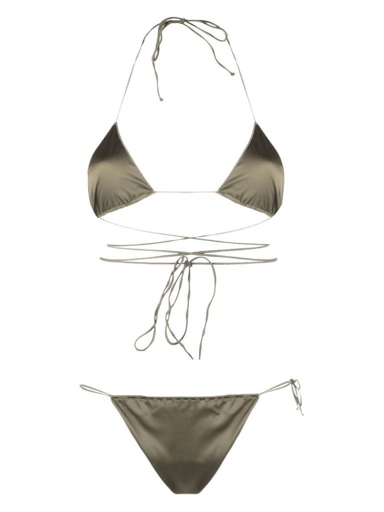 Green Satin Triangle Bikini