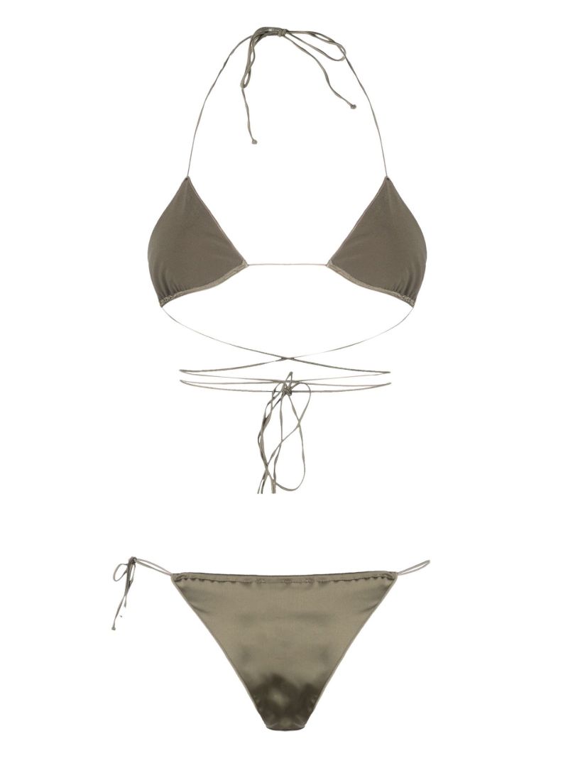 Green Satin Triangle Bikini