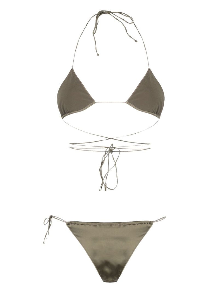 Green Satin Triangle Bikini