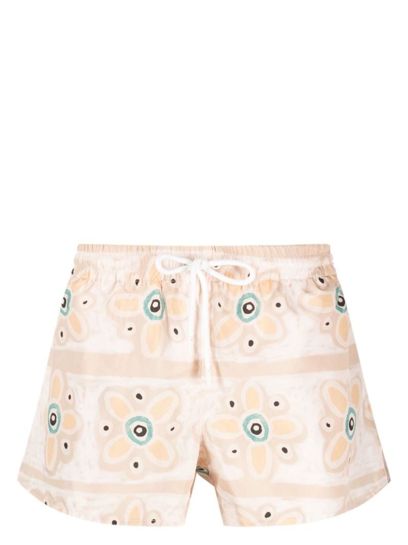 Neutral Floral Print Swim Shorts
