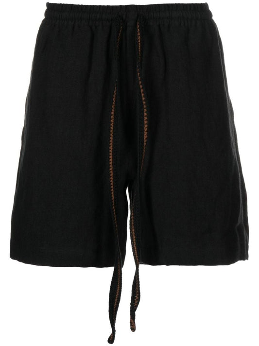 Black Linen Track Shorts