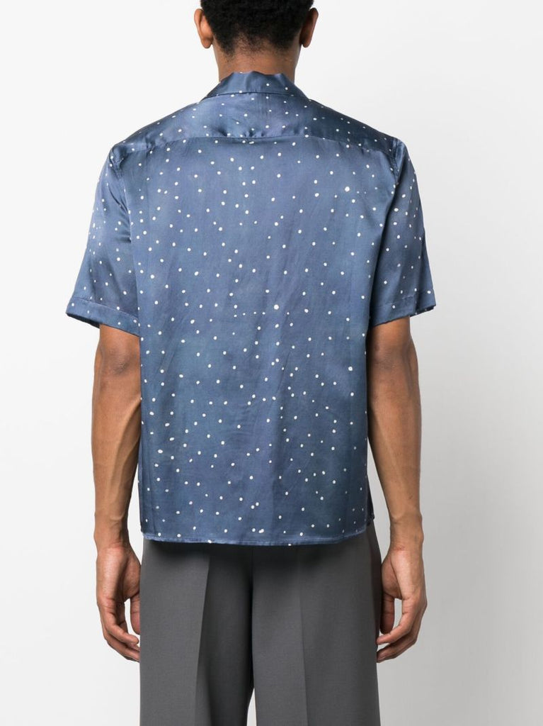 Dark Blue Fern Camp Print Silk Shirt