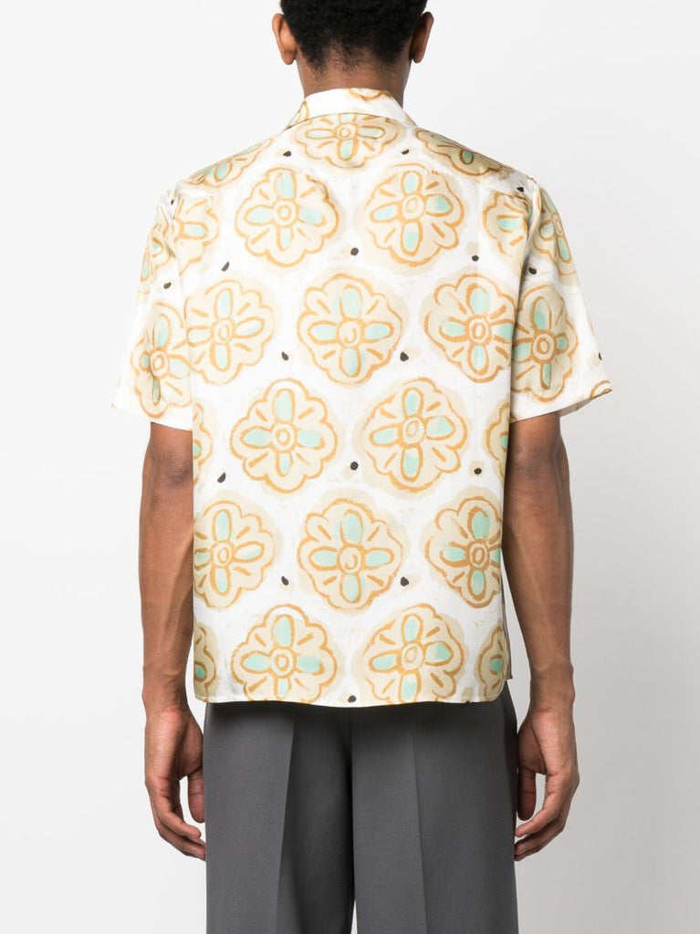 Blue Painted Flower Camp Print Shirt