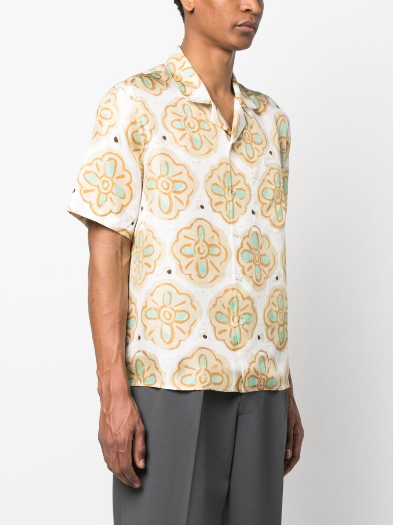 Blue Painted Flower Camp Print Shirt
