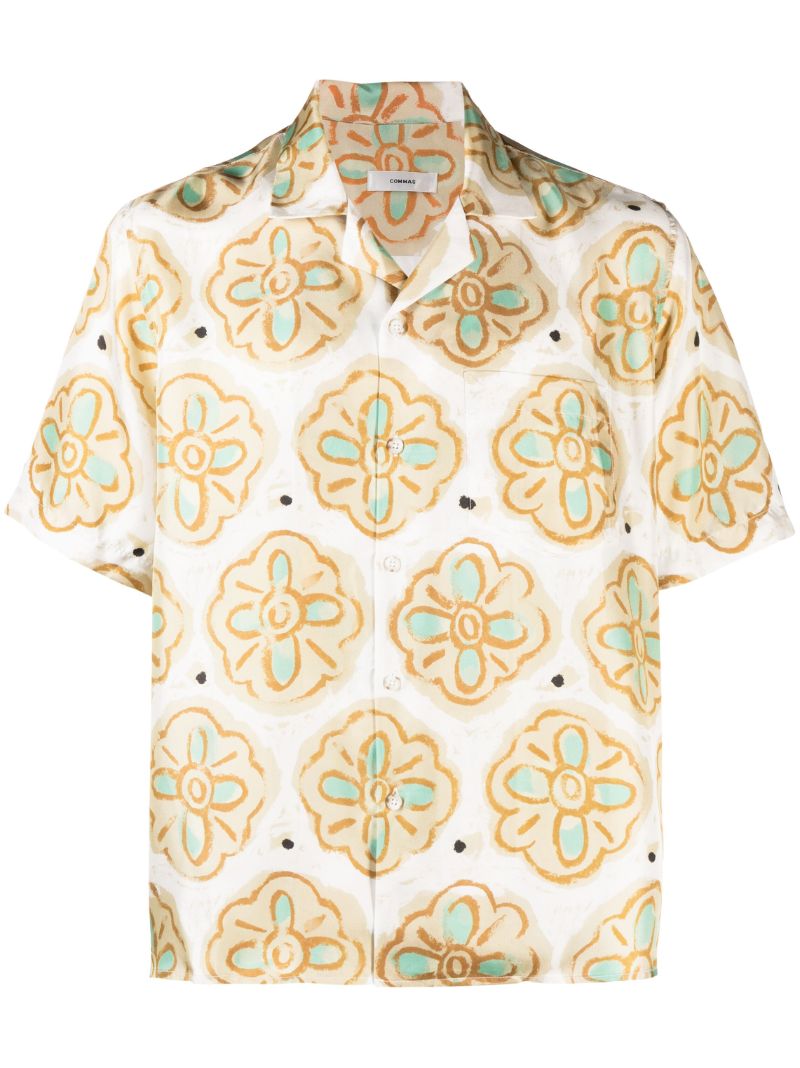 Blue Painted Flower Camp Print Shirt