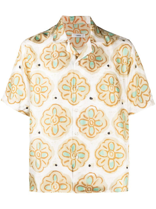 Blue Painted Flower Camp Print Shirt