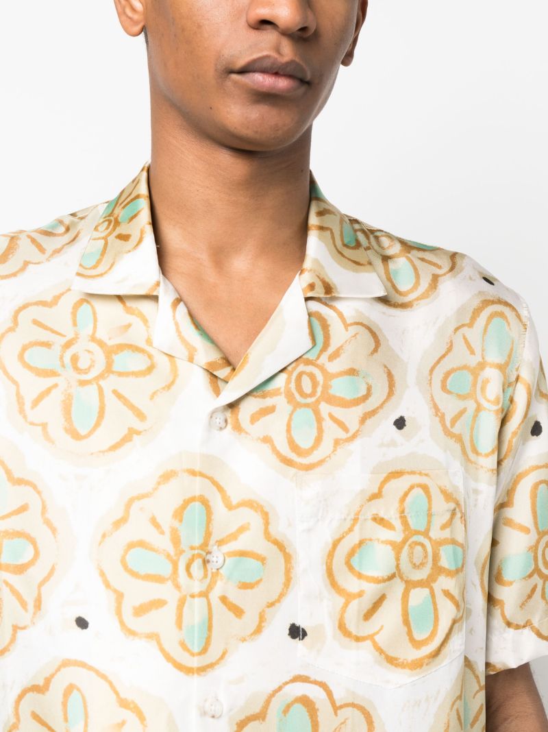 Blue Painted Flower Camp Print Shirt