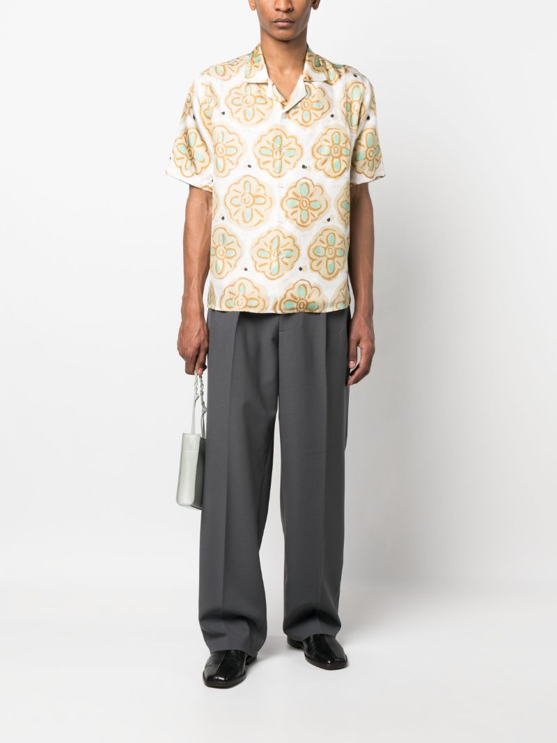 Blue Painted Flower Camp Print Shirt