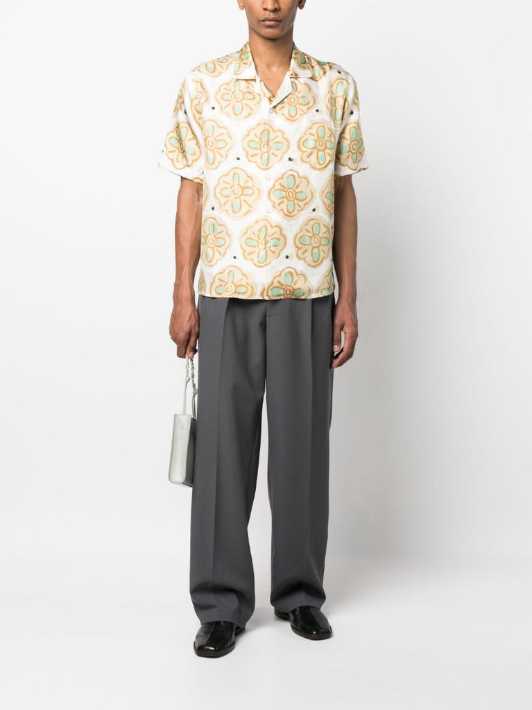 Blue Painted Flower Camp Print Shirt