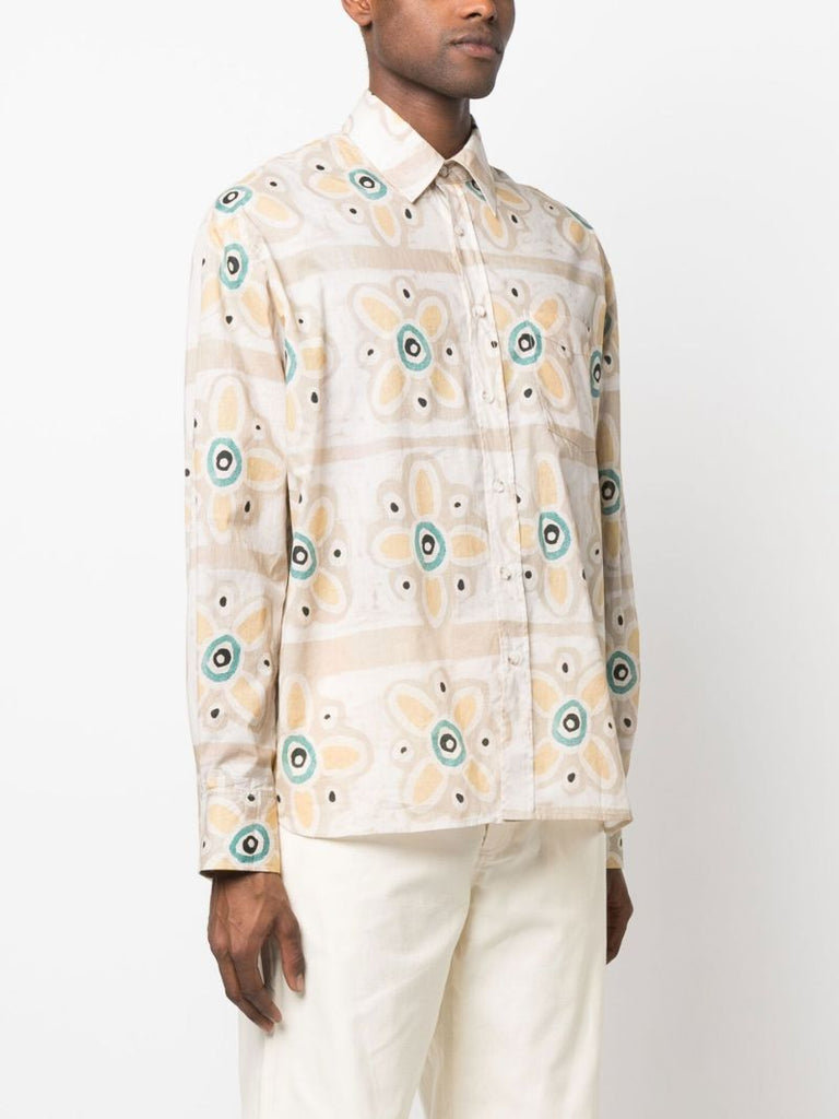 Neutral Floral Print Cotton Shirt