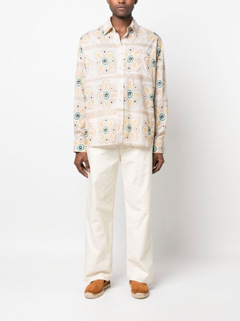 Neutral Floral Print Cotton Shirt