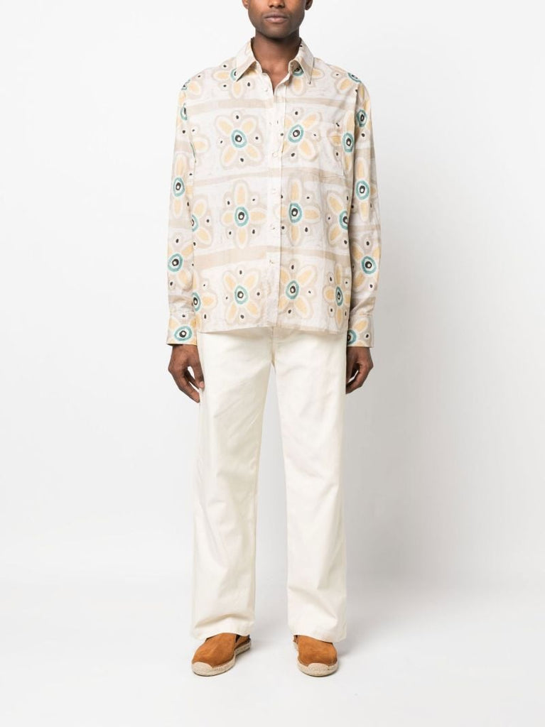Neutral Floral Print Cotton Shirt
