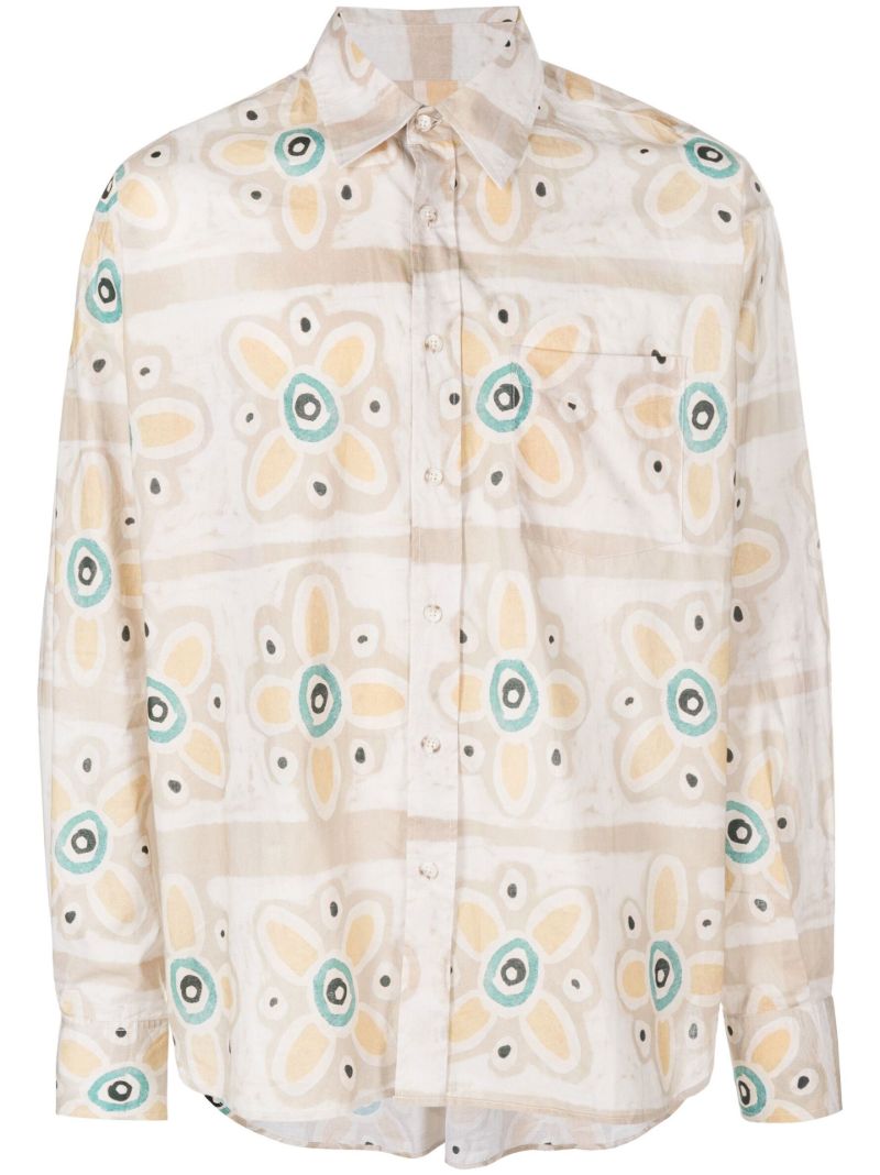 Neutral Floral Print Cotton Shirt