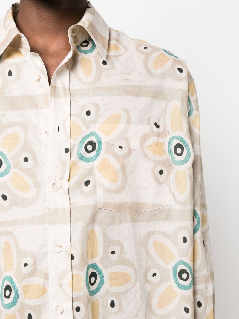 Neutral Floral Print Cotton Shirt