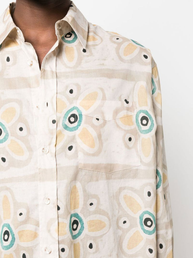 Neutral Floral Print Cotton Shirt
