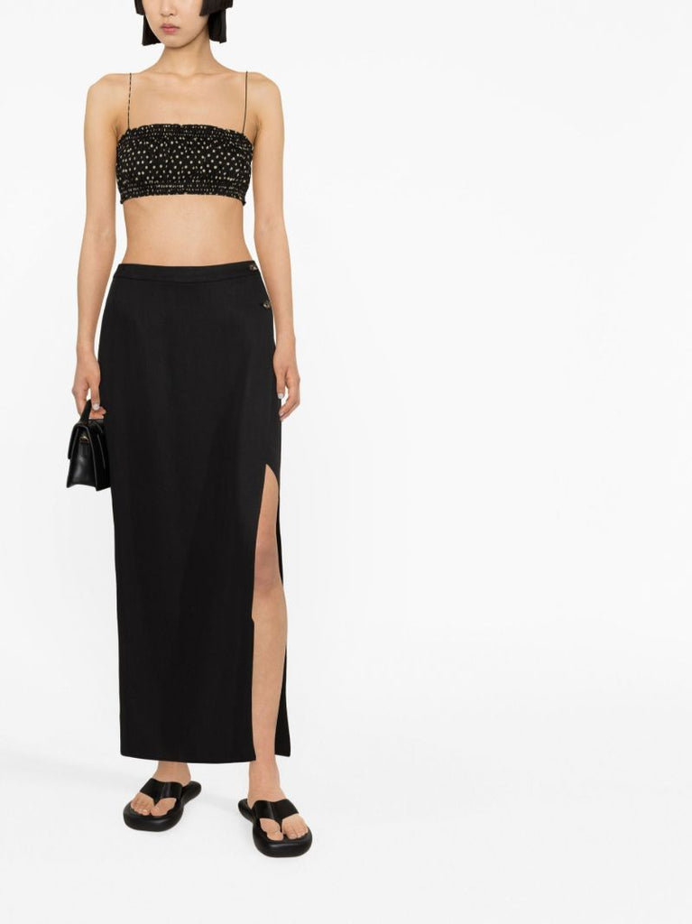 Black Polka Dot Shirred Crop Top