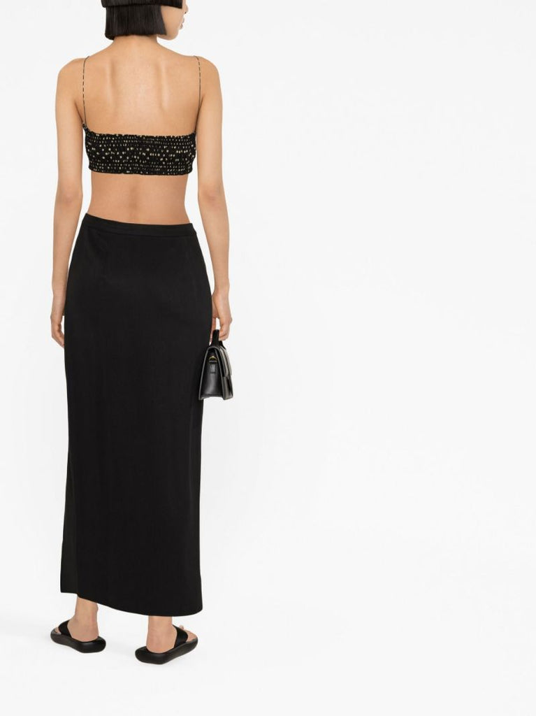 Black Polka Dot Shirred Crop Top