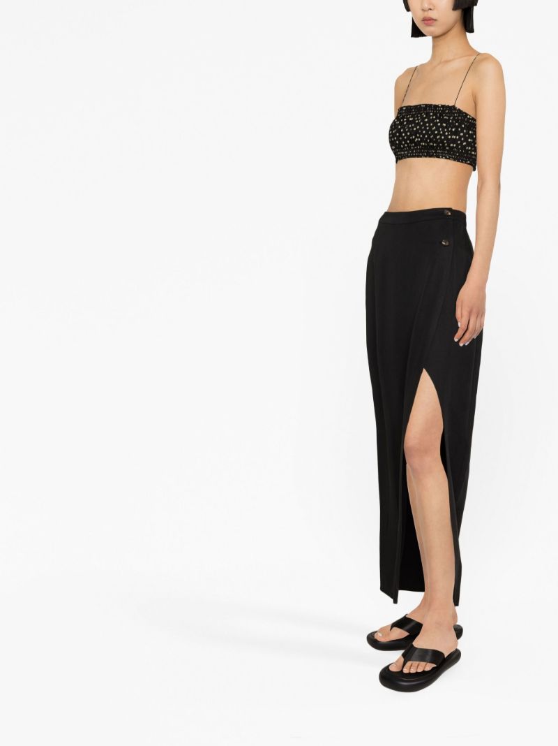 Black Polka Dot Shirred Crop Top