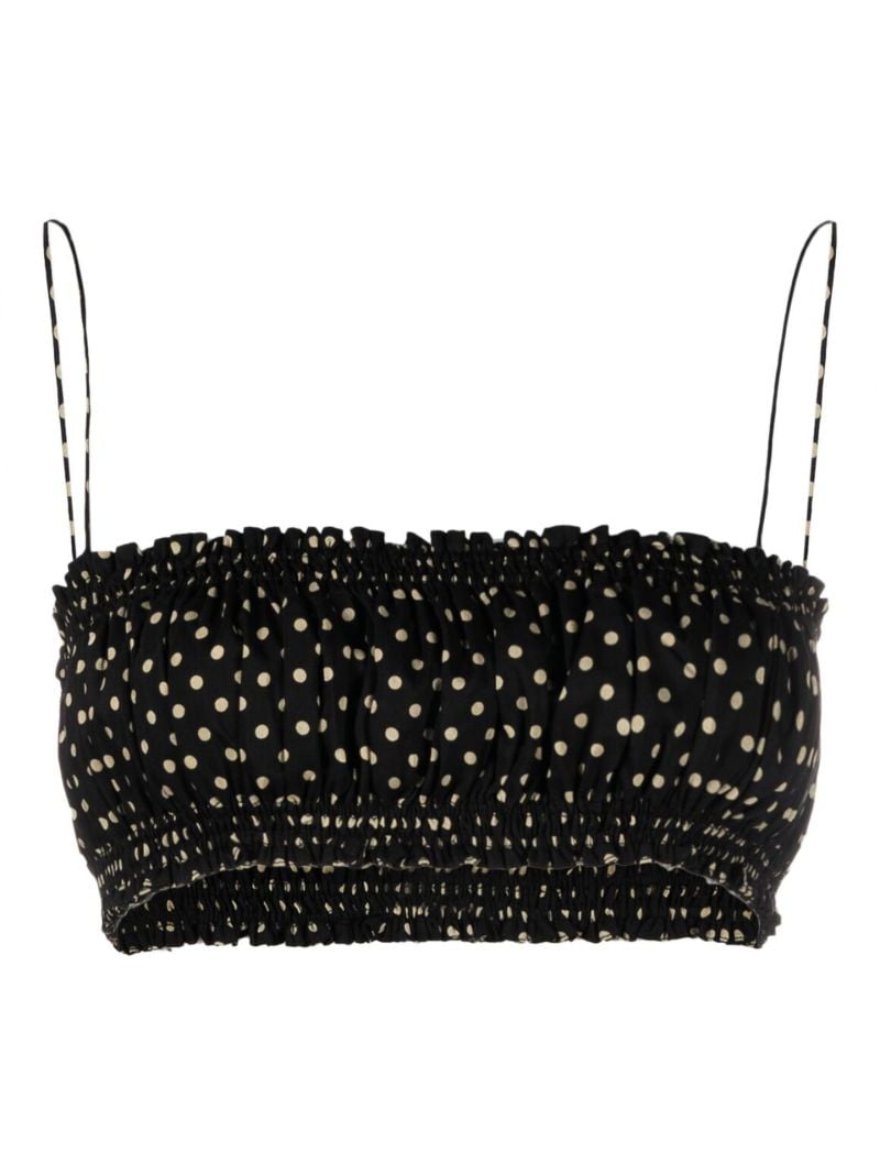 Black Polka Dot Shirred Crop Top