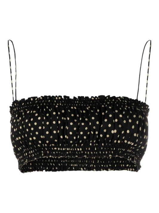 Black Polka Dot Shirred Crop Top