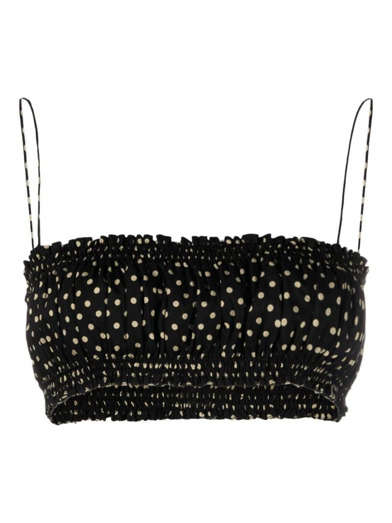 Black Polka Dot Shirred Crop Top