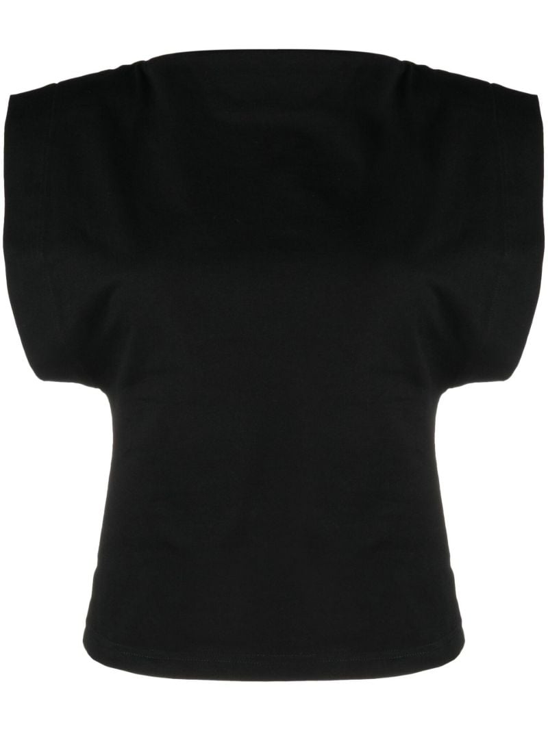Black Boat Neck Cotton T-shirt