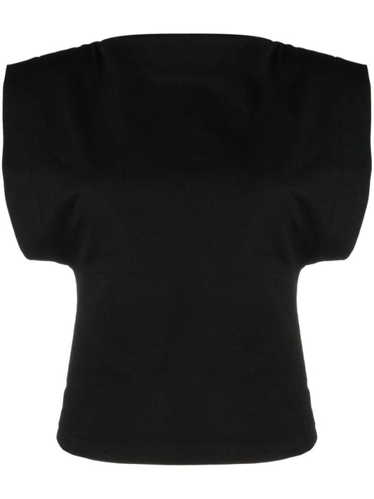 Black Boat Neck Cotton T-shirt