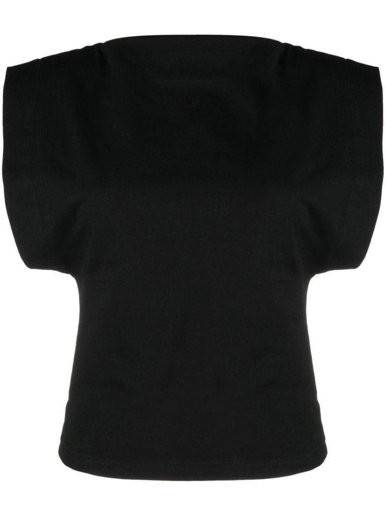 Black Boat Neck Cotton T-shirt