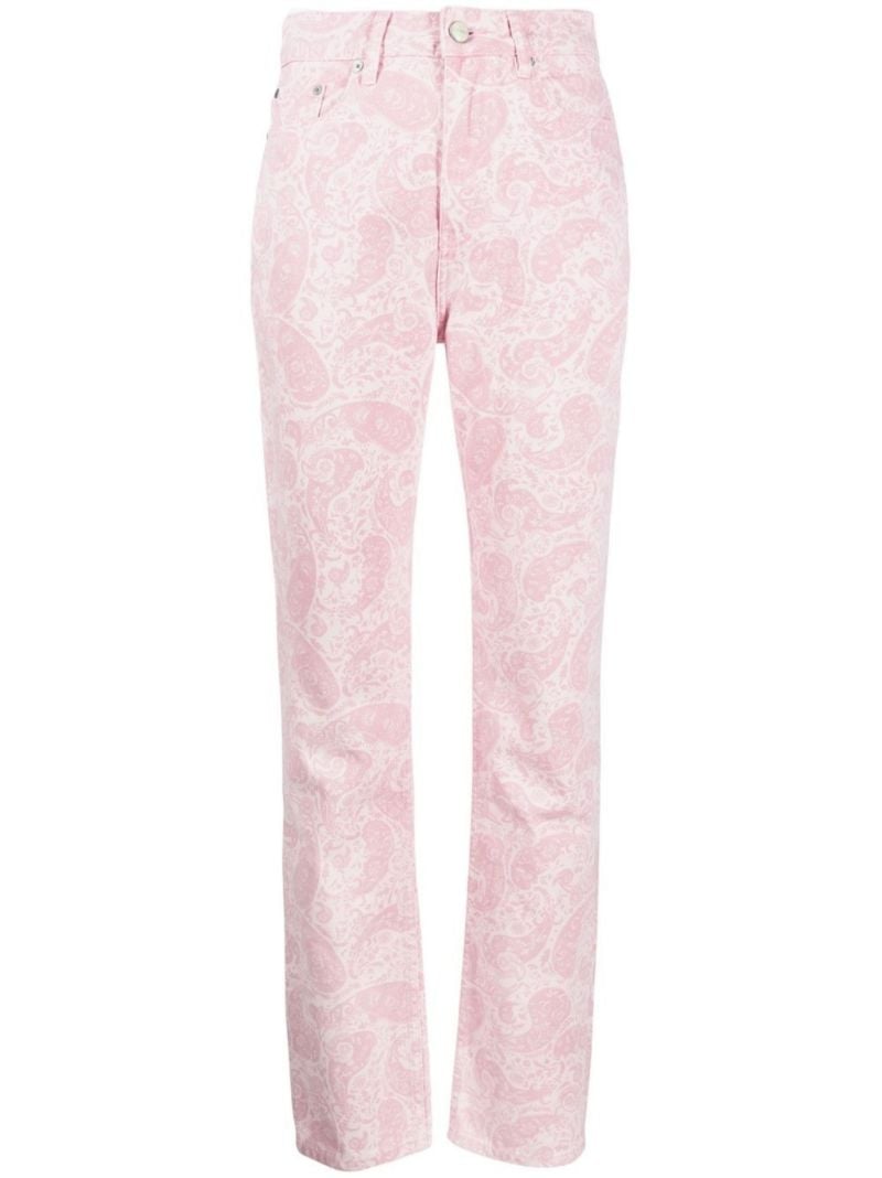 Pink Paisley Print High-rise Straight-leg Jeans