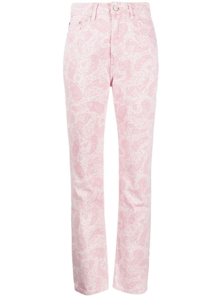 Pink Paisley Print High-rise Straight-leg Jeans