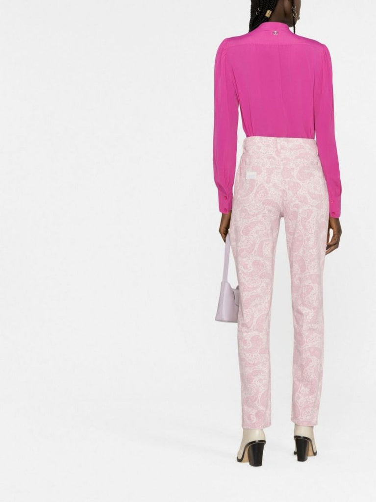Pink Paisley Print High-rise Straight-leg Jeans