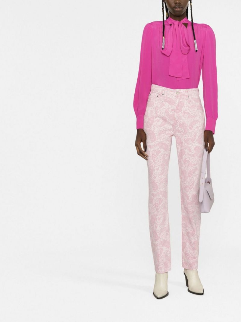 Pink Paisley Print High-rise Straight-leg Jeans